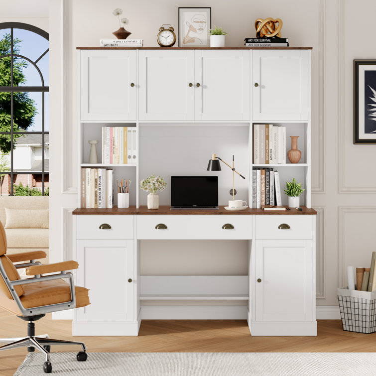 74.8"H Computer Desk With Hutch And Drawers