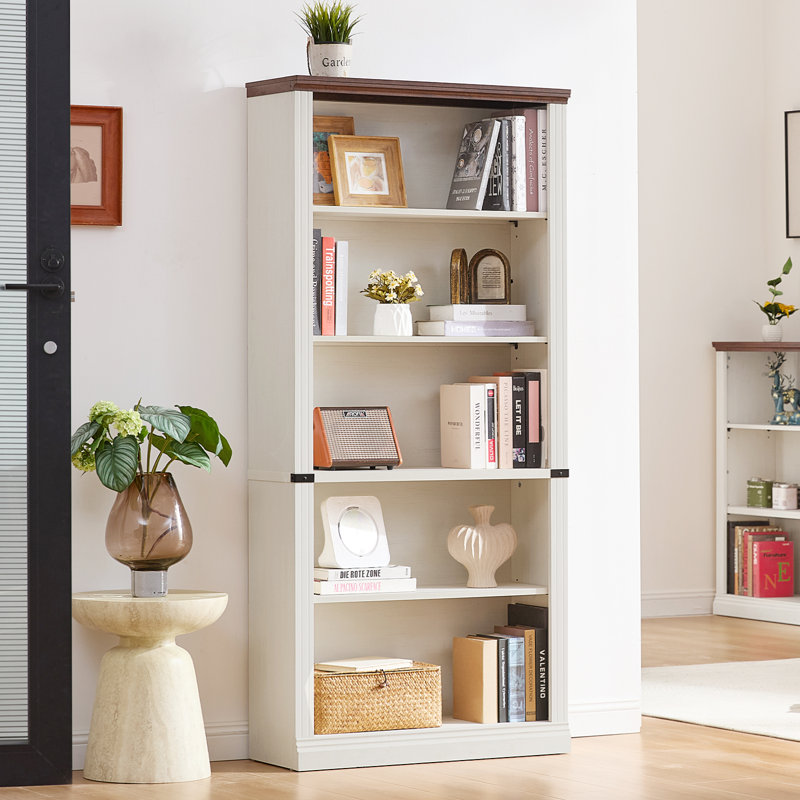 70" Tall Bookshelf,5-Tier Thick Wooden Book Shelf With Adjustable Shelves,Free Standing Farmhouse Bookcase With Open Display Storage,Floor Vintage Bookshelves For Living Room,Office