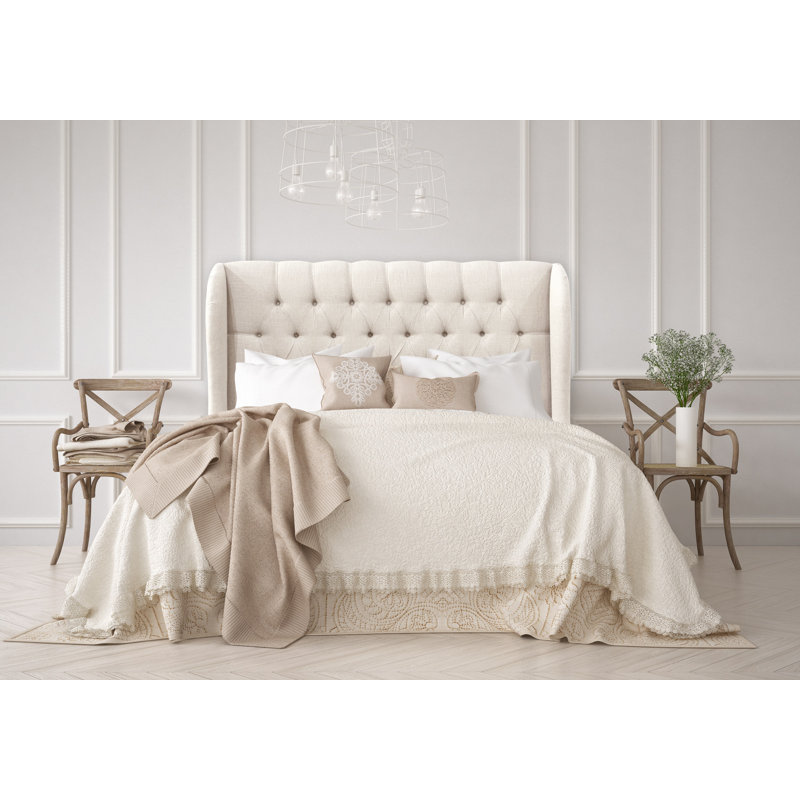 Tomey Upholstered Wingback Bed, California King, Zuma White Textured Linen