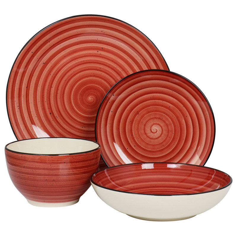 24 Piece Stoneware Dinnerware Set - Service for 6, Red