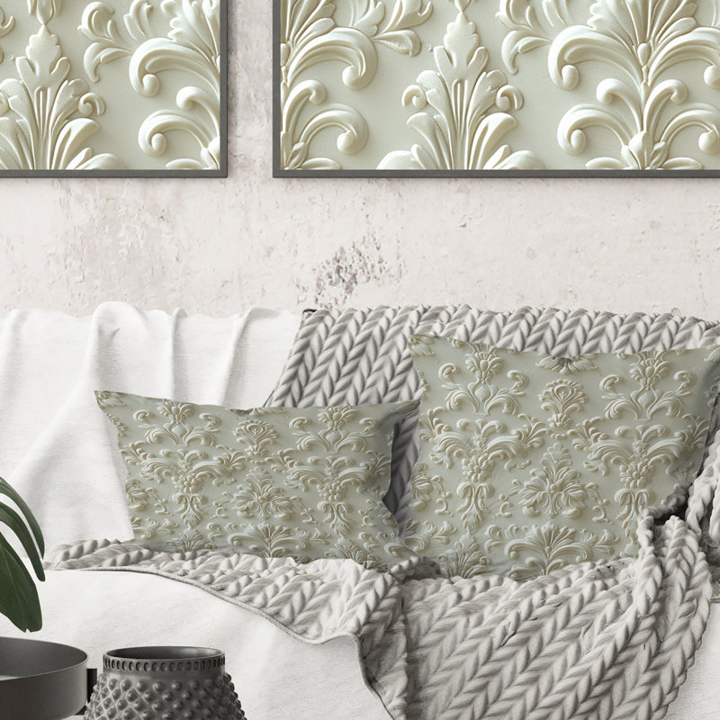 Coussin décoratif blanc à motif floral damassé blanche II, H 18 po x l 18 po