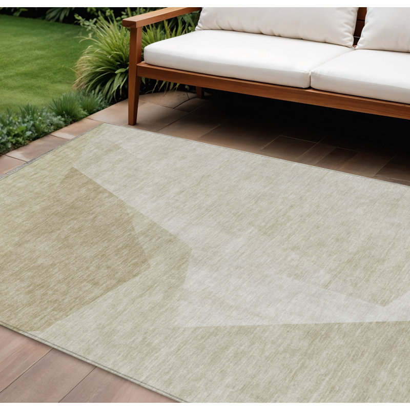 Tapis extérieur lavable abstrait kaki et taupe 8 pi x 10 pi beige