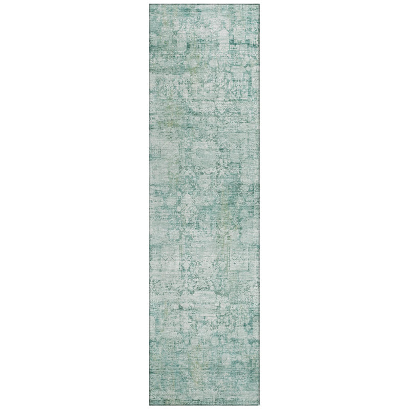 Machine Washable Indoor/Outdoor Xhevrie Teal Rug, Runner 2'3" x 7'6"