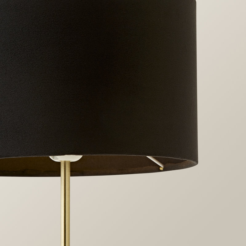 Dadiva Brushed Chrome Stem Table Lamp with Velvet Reni Shade, 43cm H x 25 cm W x 25cm D, No, Gold Base/Black Shade
