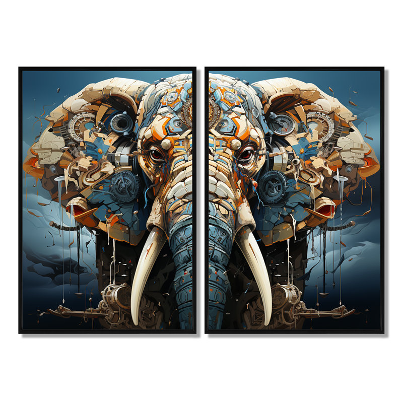 Surréalisme, le secret des éléphants - art mural moderne, H 36 po x l 48 po, Impression encadrée flottante, Noir