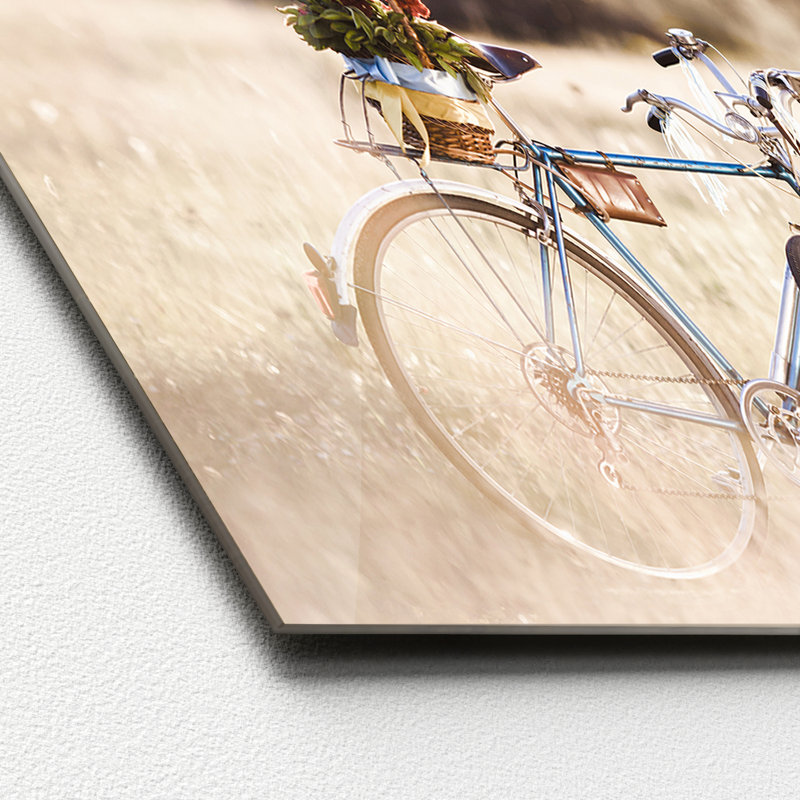 Retro Bicycle Painting Print Glass Art, 50 cm H x 125 cm W x 1.4cm D