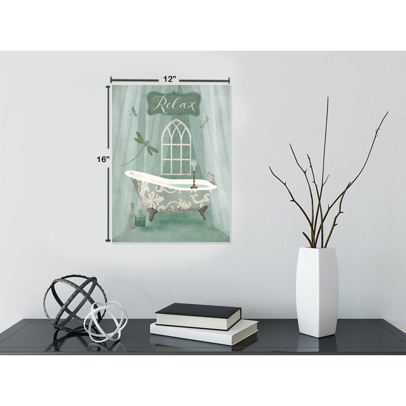 «Vintage Bathroom Inspired Relax Green Bathaign», reproduction d'impression sur toile tendue, H 16 po x l 12 po x P 1,5 po