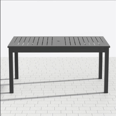 63"-92" Extendable Aluminum Outdoor Dining Table, All-Weather Gray Patio Table