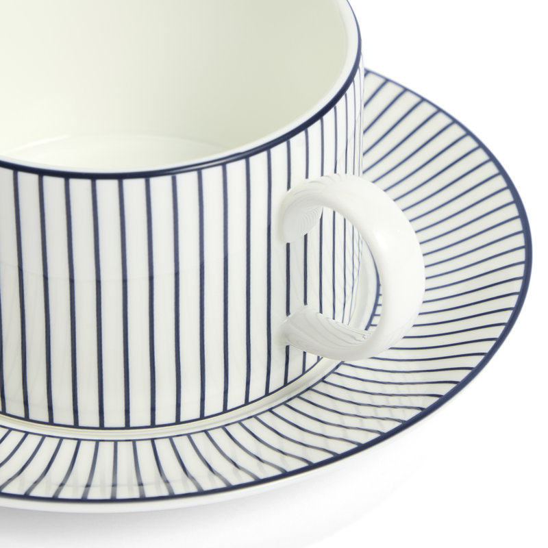 Gio Blue 7.4floz Teacup & Saucer Pinstripe, Blue/White