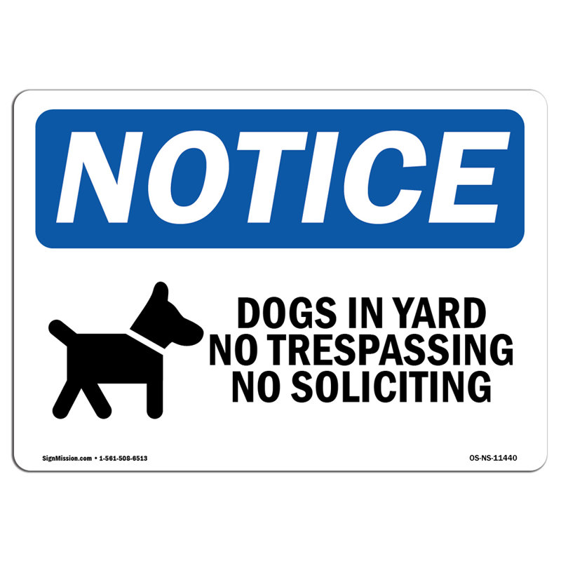 Signe «Dogs In Yard No Trespassing» en aluminium 14 po x 10 po