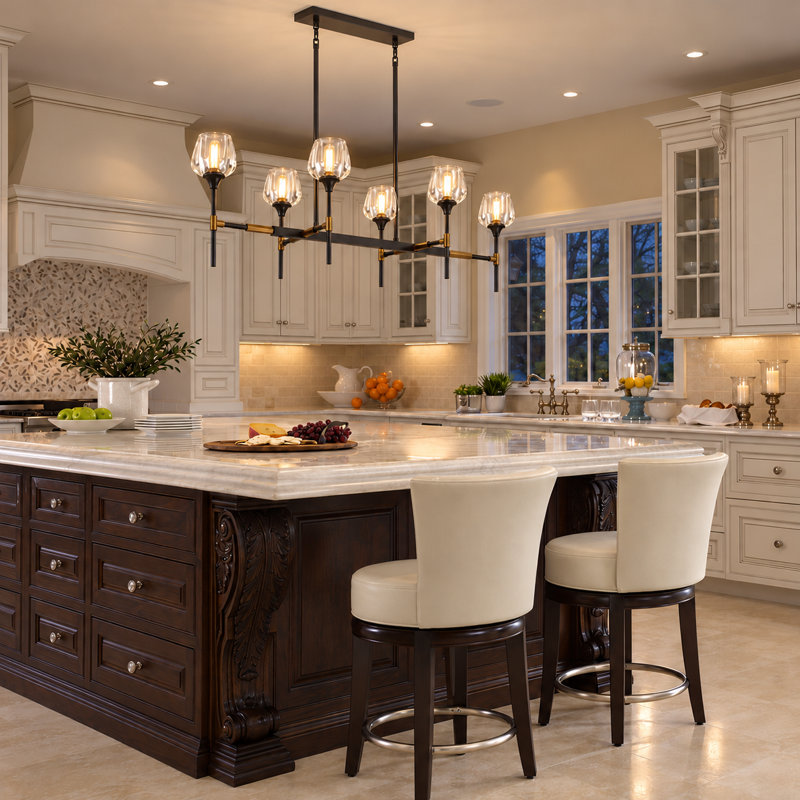 42" 6-Light Linear Crystal Chandelier in Bronze & Brass for Dining Room & Kitchen Island, H 19,5 po x l 42 po x P 14,5 po, 6
