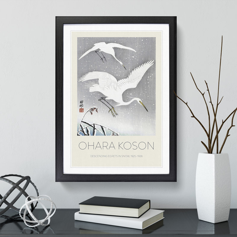 Descending Egrets by Ohara Koson - Single Picture Frame Print, Black Framed, 48cm H x 36cm W x 2cm D