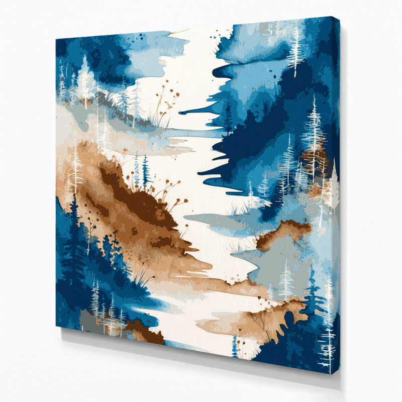 «Watercolor Landscape 63», art mural sur toile bleue, H 12 po x l 12 po
