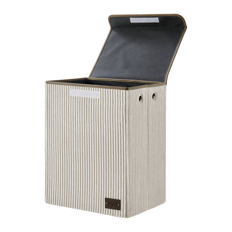 Panier à linge pliable en velours côtelé avec couvercle , Crème, crème