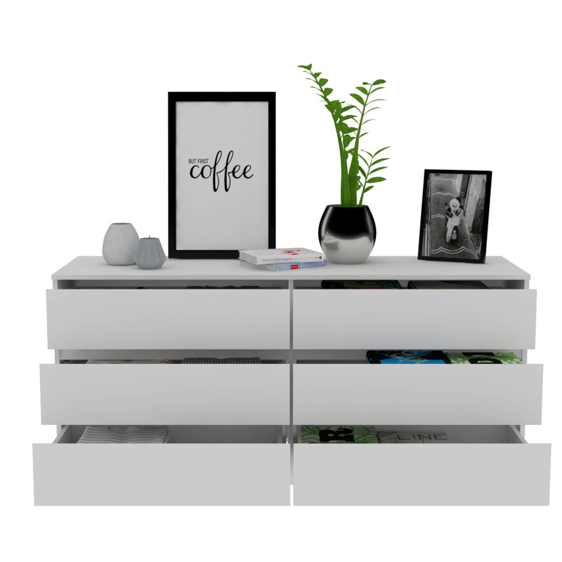 Metal Handles 6 Drawer Double Dresser