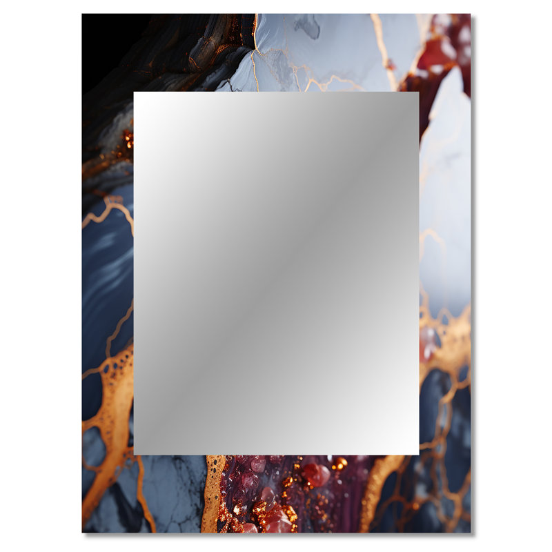 Pink and gold Marble river VI - Gold Wall Mirror Decor, 40 po x 30 po