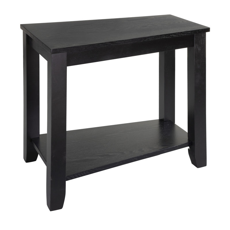 Black Triangular Wood Chairside Table with Shelf