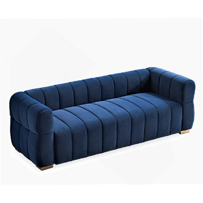 Velvet Sofa With Tufted Low Back Design, Sophisticated 3 Seater Couch For Living Rooms, Easy Assembly