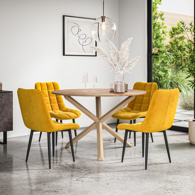 Darcus 4 - Person Dining Set, Oak/Oak/Mustard