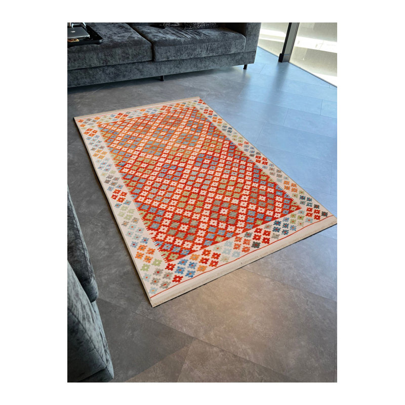 Tapis décoratif bleu et rouge à motif traditionnel lavable à la machine, Tapis de couloir 2 pi 6 po x 6 pi 7 po inclus