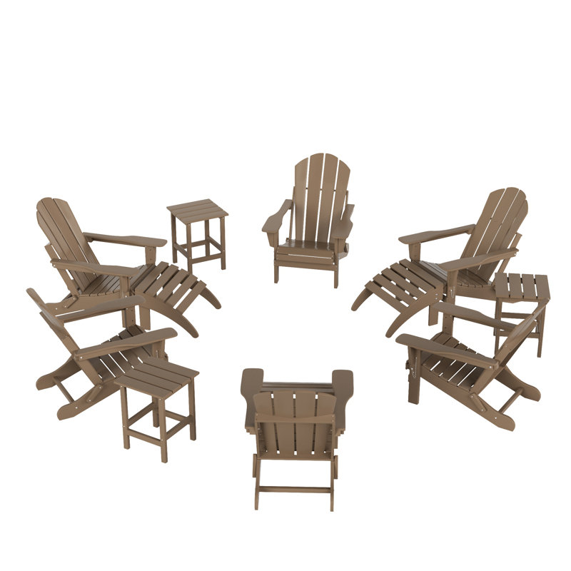 Laguna Foldable Outdoor Adirondack Chair With Ottoman, Beige