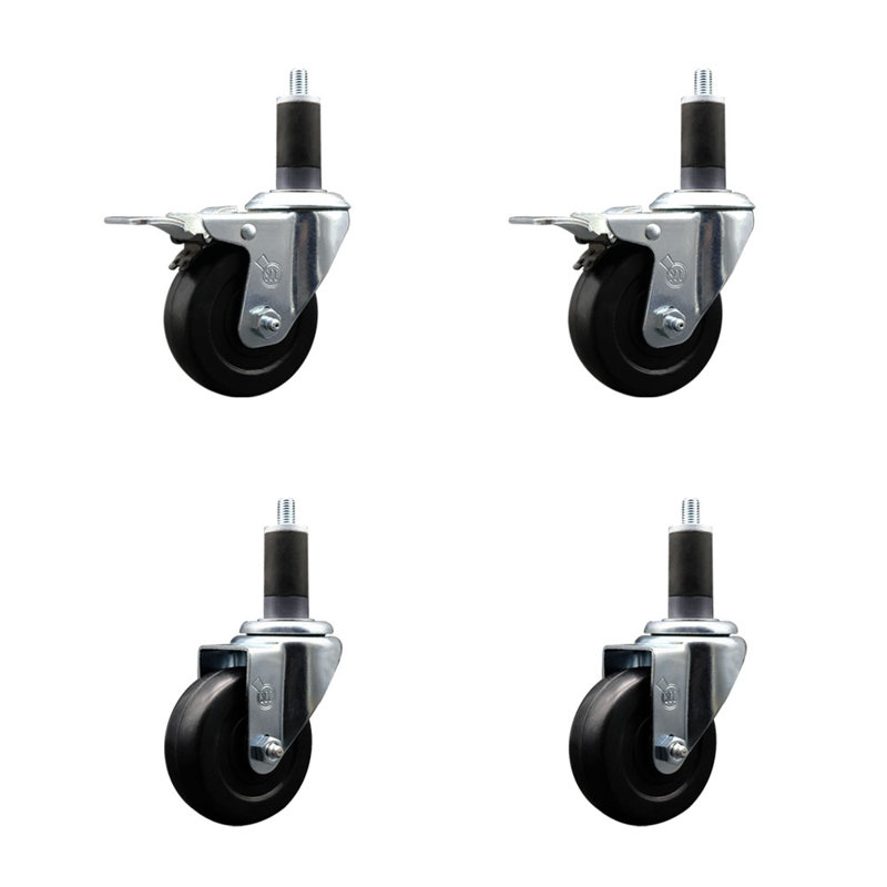 Ensemble de roulettes extensibles en caoutchouc souple de 3,5 po pivotant de 3,5 po et 2 freins à verrouillage total