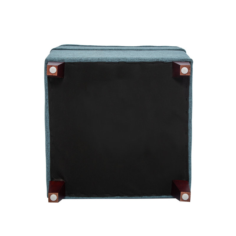 17.5" Square Upholstered Storage Ottoman, Blue Linen Blend