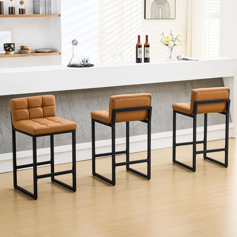Tabouret de comptoir rembourré à dossier bas avec structure en métal épaissie pour îlot de cuisine, Tanné, 3