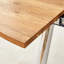 Table de salle à manger réglable et extensible, plateau en panneau de fibres à densité moyenne à grain de bois avec pieds en métal argenté, table rétractable élégante