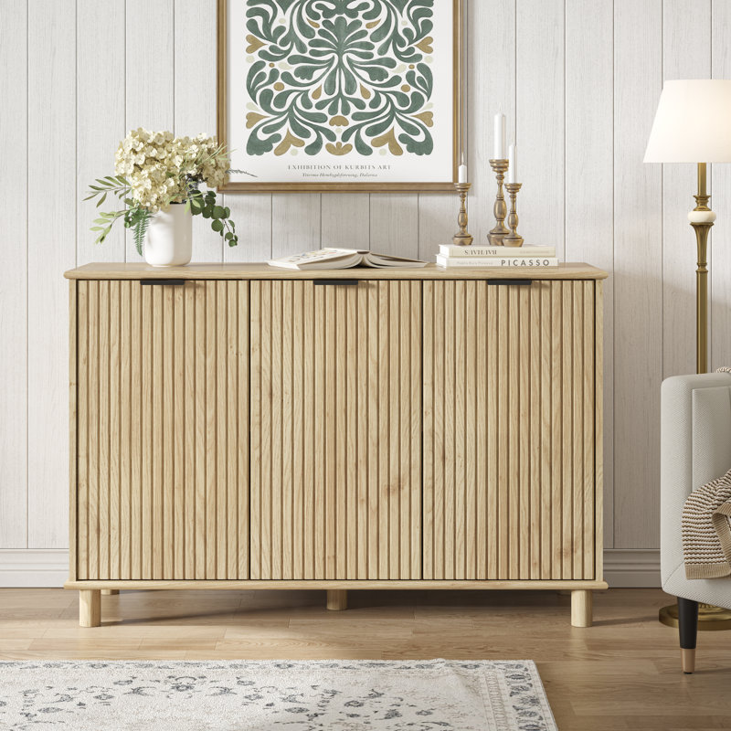 47.8" Sideboard Buffet Cabinet with Solid Wood Legs, Storage Cabinet with Adjustable Shelves