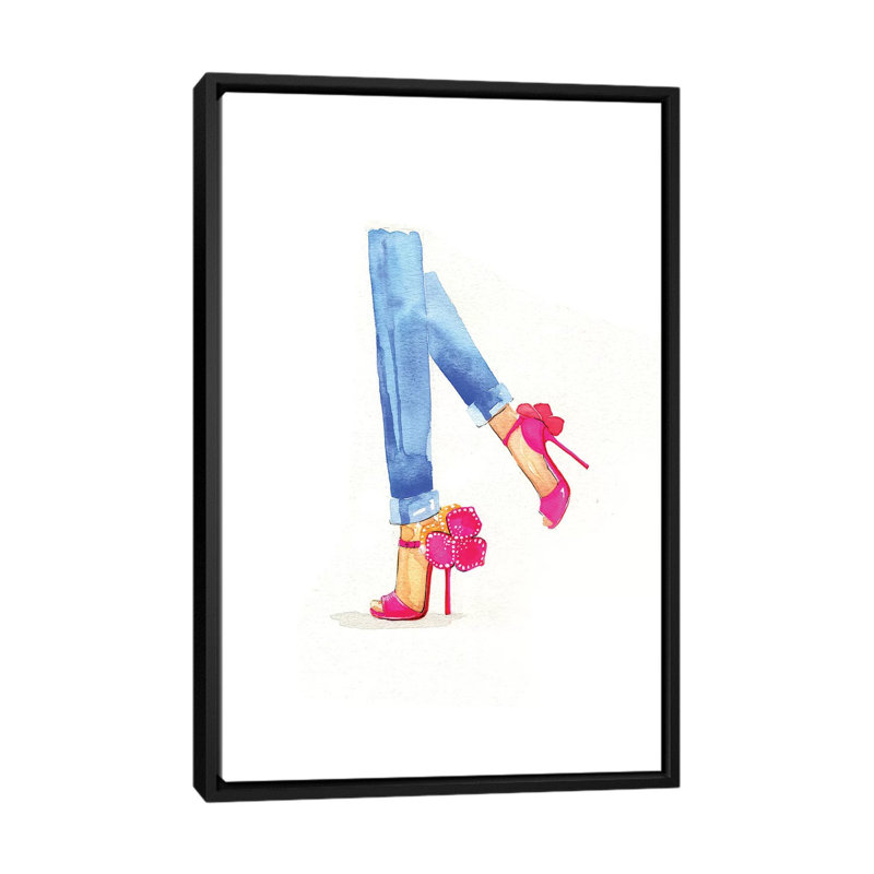 « fleur chaussures », reproduction d’impression sur toile, H 26 po x l 18 po x P 1,5 po, Toile avec cadre noir, Pas de tapis