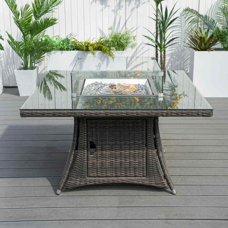 Carnelian Square Aluminum Propane Smokeless Fire Pit Table with Hidden Fuel Tank