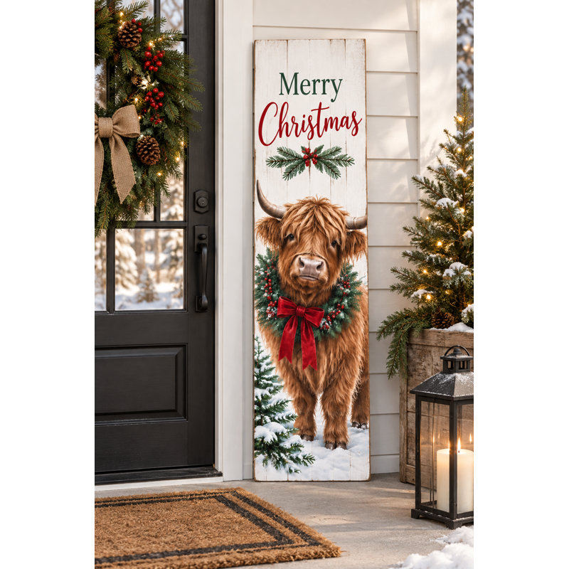 Panneau décoratif de porche de Noël avec vache des Highlands, 3 pi
