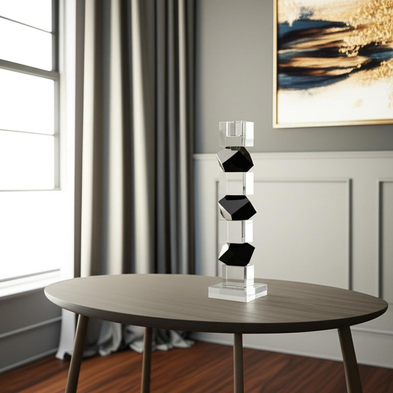 Chandelle de table 12 "en cristal noir et transparent