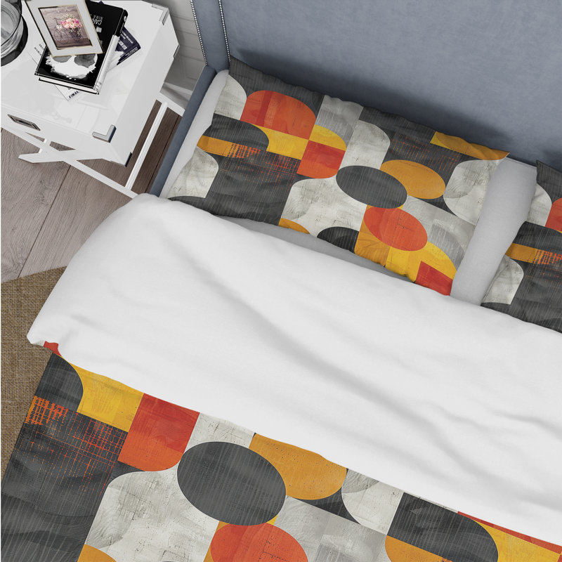 Ensemble de housse de couette jaune et orange Midcentury Geometric Shapes II - Midcentury Colours