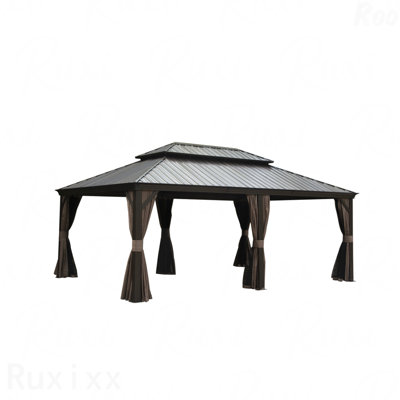 14X20FT Gazebo Aluminum, Mosquito Net For Outdoor Use With Galvanized Steel Double Roof