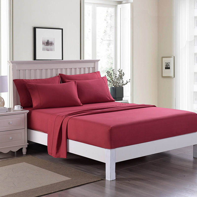 Yelena Microfiber Sheet Set, Queen, Burgundy