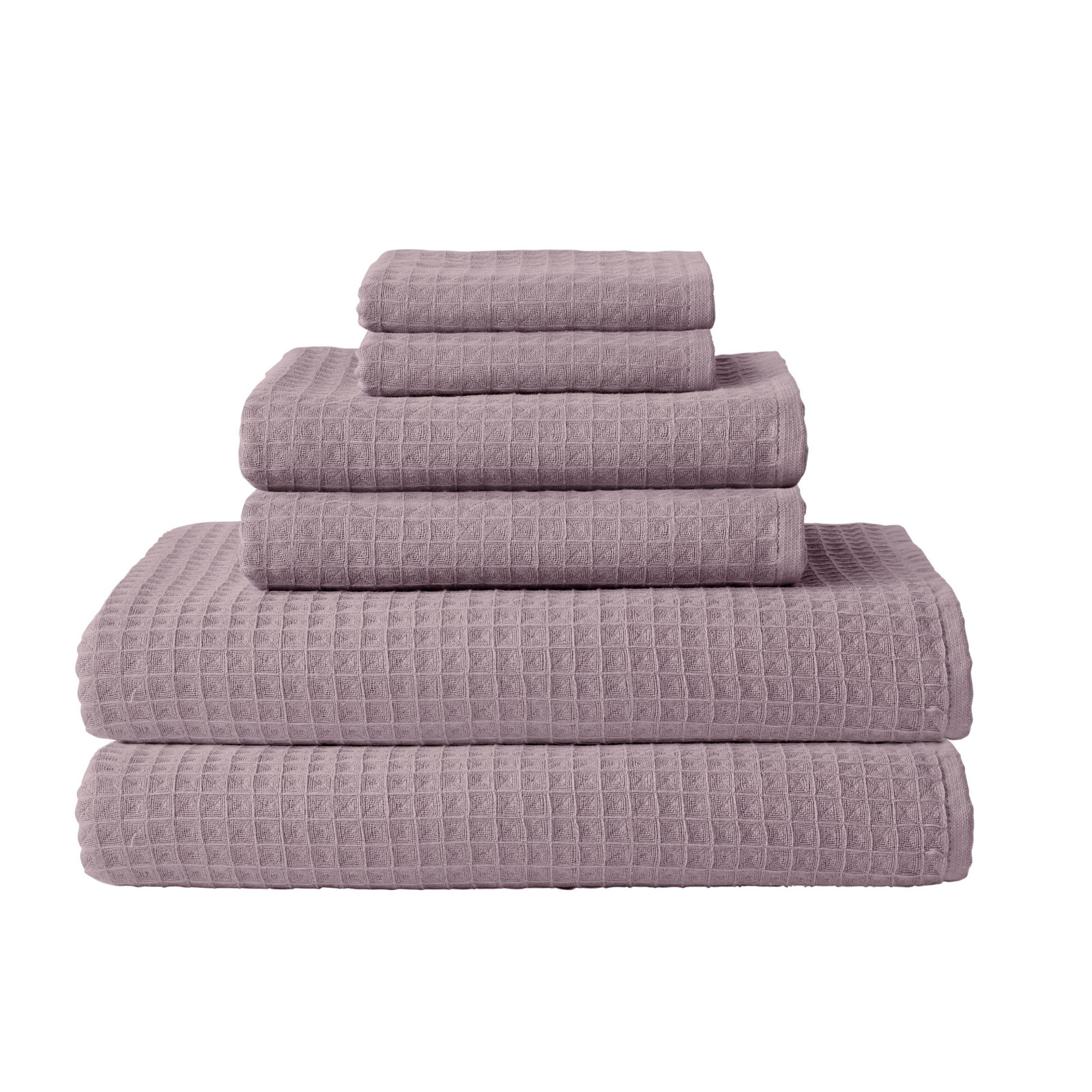 Waffle Twist Cotton Bath Towel, Pink, 6 Piece Bath Towel Set