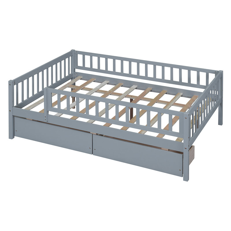 Daybed Wood Bed With Two Drawers, Gray, Full
