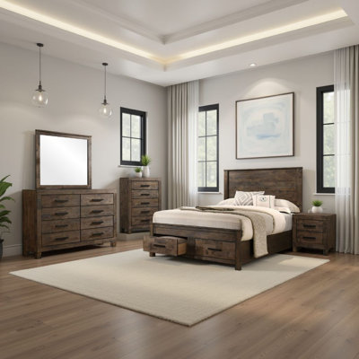 Ensemble de chambre avec grand lit 5 pièces Frio, brun doré rustique Frio