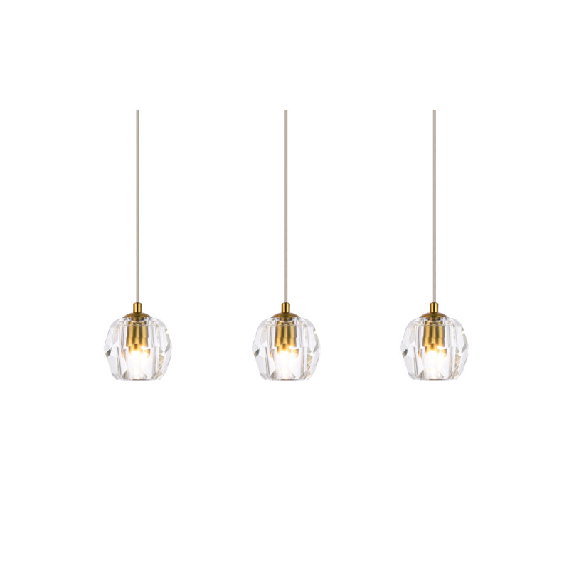 Luminaire suspendu linéaire à 3 lumières pour îlot de cuisine avec accents en cristal St Wilson, Or