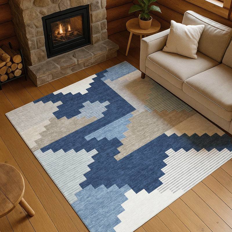 Tapis intérieur / extérieur lavable à la machine Chantille ACN2847, Marine, 10 pi x 14 pi