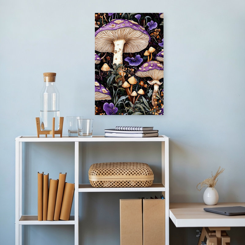 Magical Mushroom Forest Vibrant Whimsical Abstract Forest Nature Wall Art Print, 45.72cm H x 30.48cm W