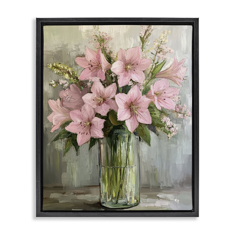 Cadre flottant à fleurs roses, design par Petal Prints Design, Cadre flottant noir de jais, H 21 po x l 17 po