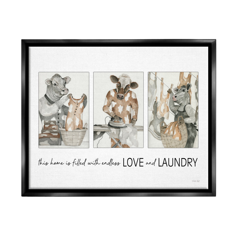 «Avamay Love & Laundry Cows», impression encadrée sur toile par Cindy Jacobs, Cadre flottant noir de jais