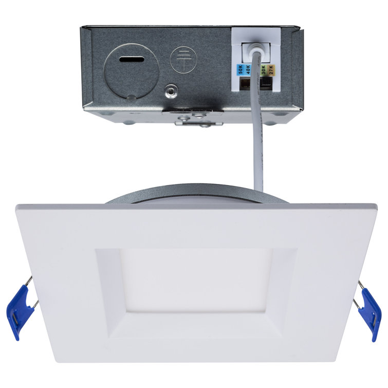 12 Watt LED Canless Low Profile Regress Baffle Downlight - 4 Inch - Remote Driver - CCT Selectable - Square Shape - White Finish - 120 Volt