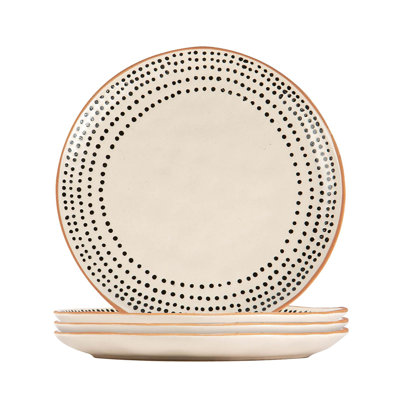 Nicola Spring - Spotted Rim Stoneware Side Plates - 20.5cm - Monochrome