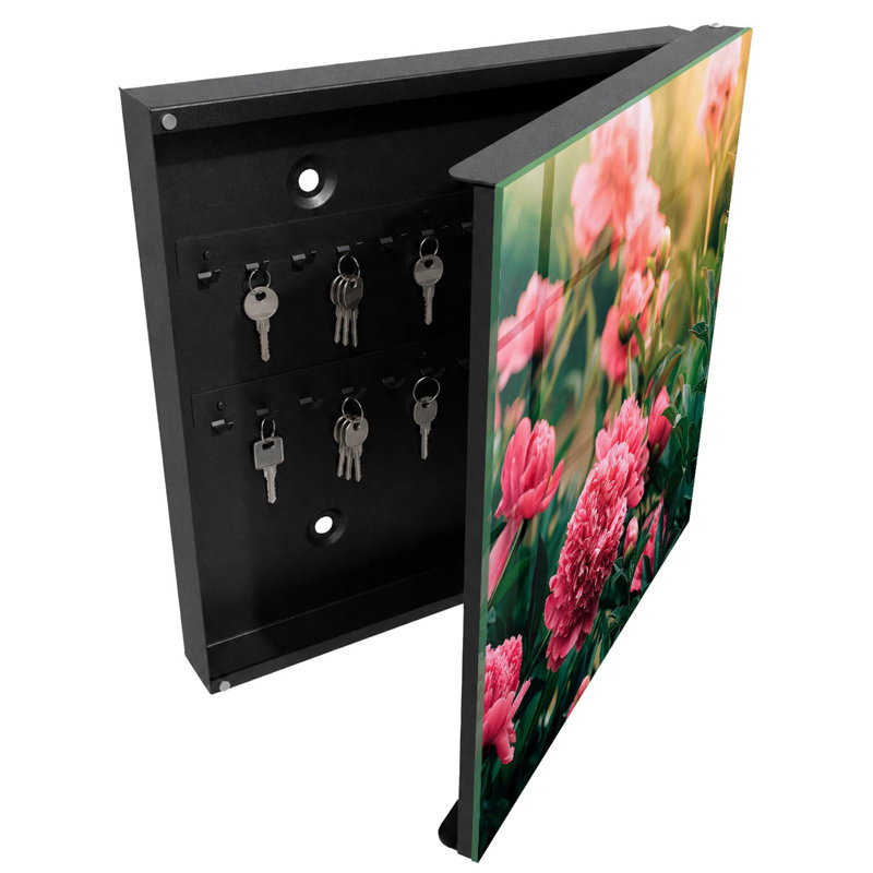 Key cabinet for wall, Opens to the right, 30x30x5, White, Beautiful pink flowers in a natural setting, 