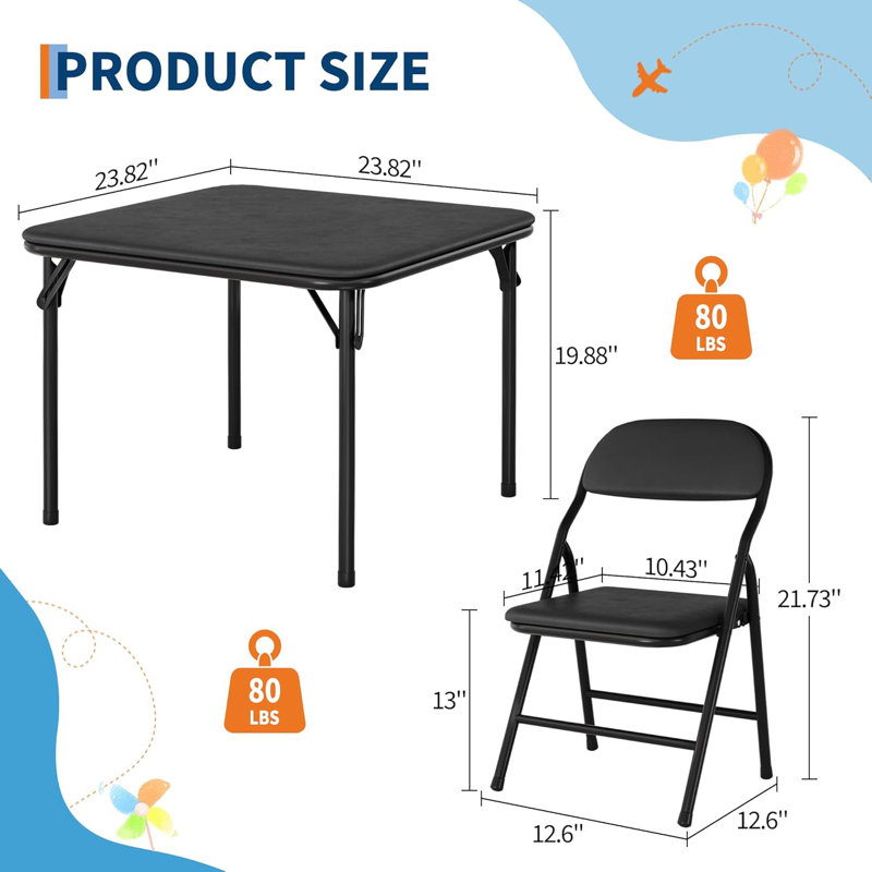 Ensemble de table et chaises pliantes pour enfants, garderie et mobilier de classe, Noir
