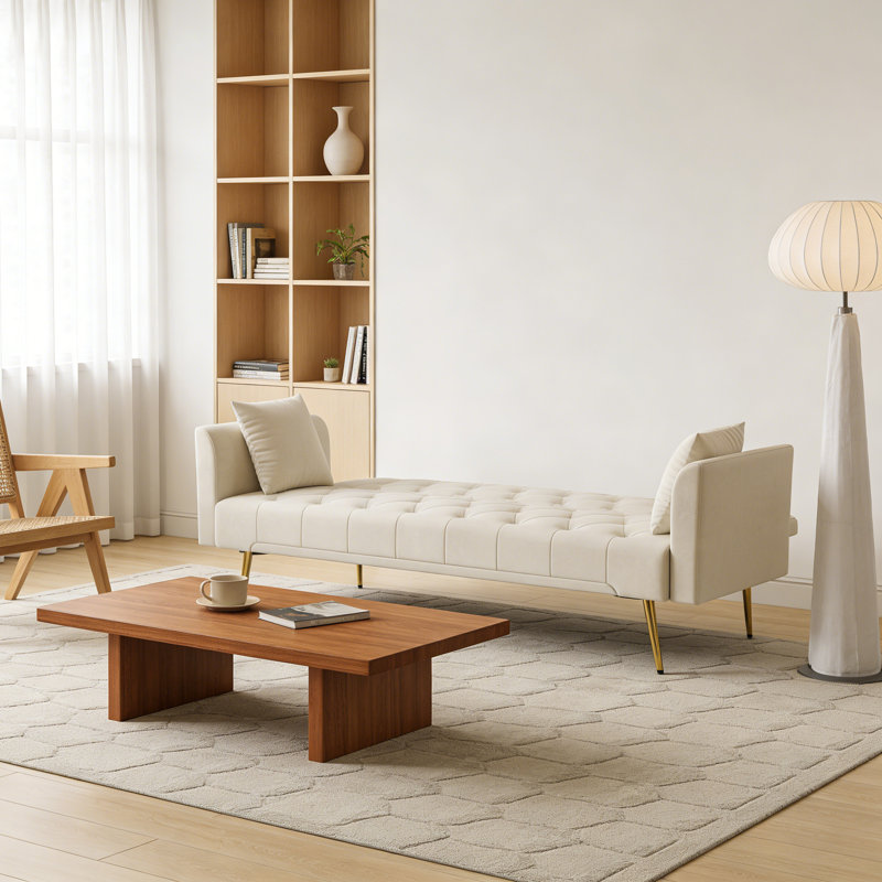 Canapé-lit en velours convertible avec 2 coussins, Beige